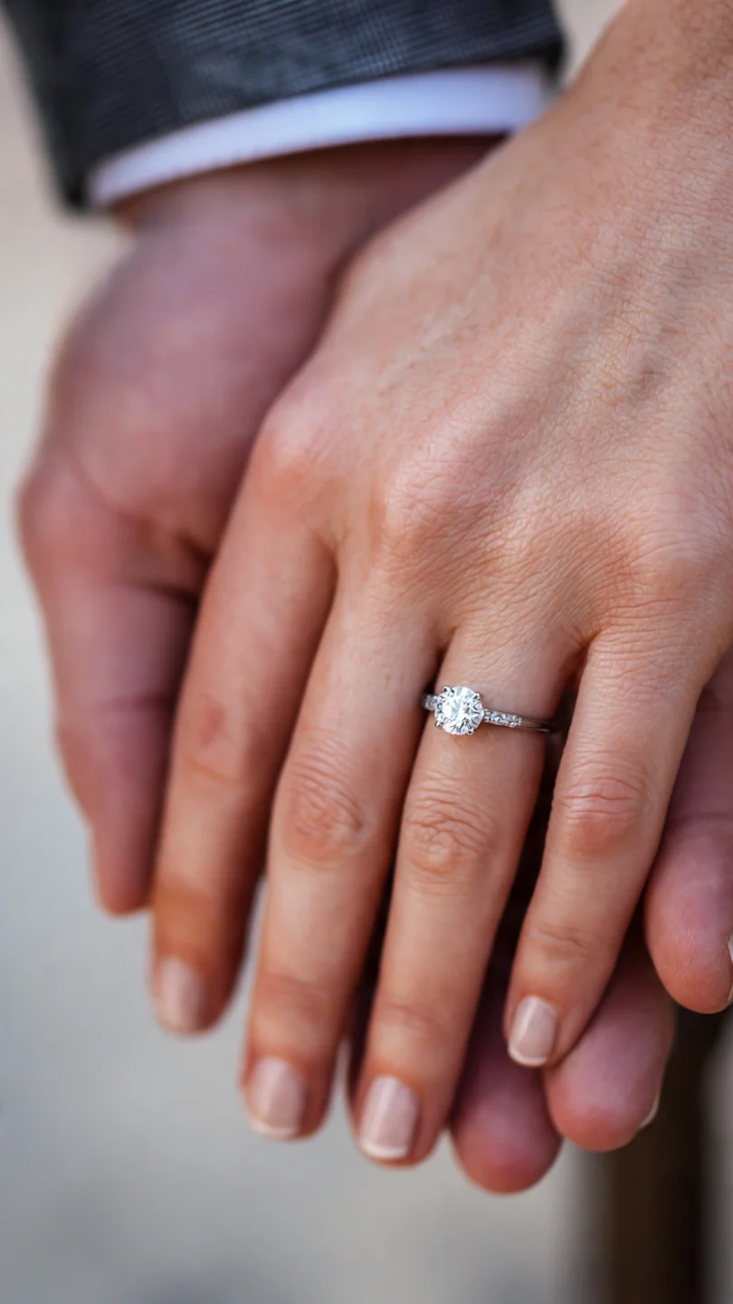Detalle de las manos y anillos de una pareja casada